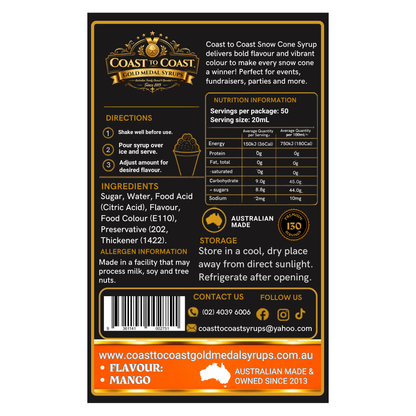 Mango Snow Cone Syrups 4ltr - Coast to Coast Gold Medal Syrups®