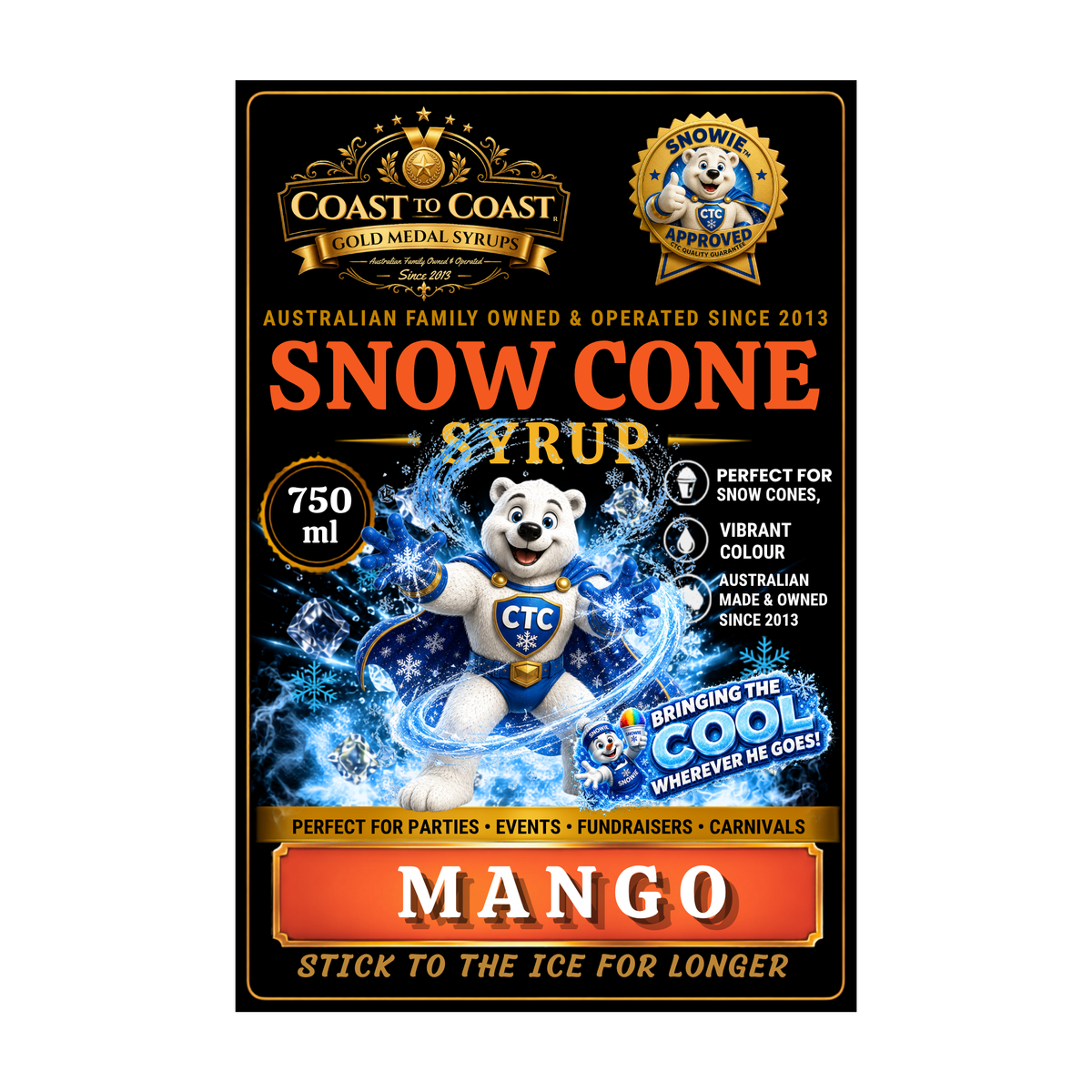 Mango Snow Cone Syrups 750ml - Coast to Coast Gold Medal Syrups®