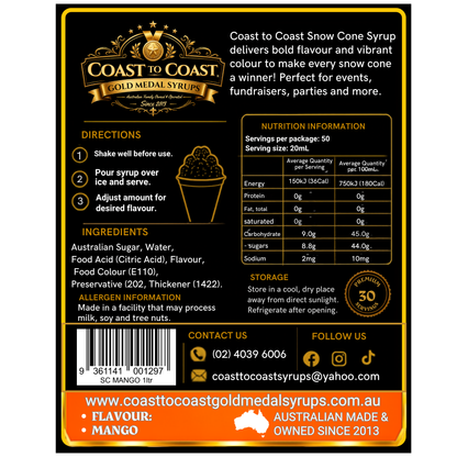 Mango Snow Cone Syrups 1ltr - Coast to Coast Gold Medal Syrups®
