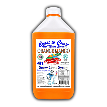 6 Orange Mango Snow Cone Syrup, 4Ltr, Premium Ice Syrup, Coast to Coast Gold Medal Syrups®