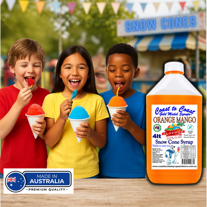 6 Orange Mango Snow Cone Syrup, 4Ltr, Premium Ice Syrup, Coast to Coast Gold Medal Syrups®