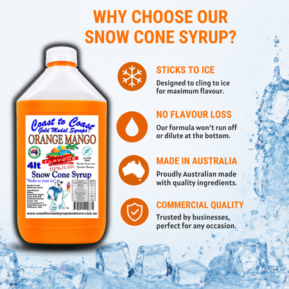 6 Orange Mango Snow Cone Syrup, 4Ltr, Premium Ice Syrup, Coast to Coast Gold Medal Syrups®