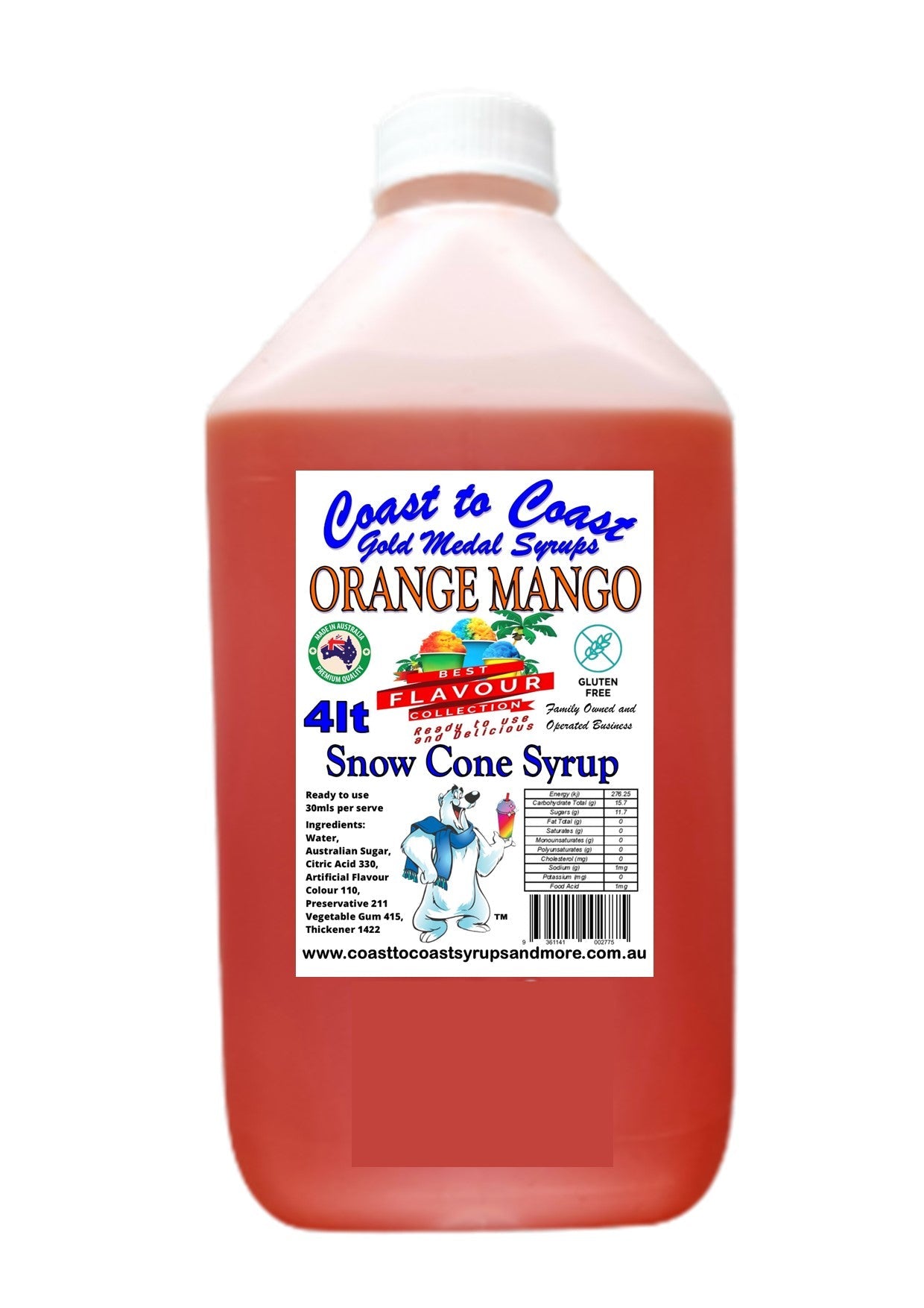 #6 Coast to Coast Gold Medal Syrup®, Premium Snow Cone Syrup 4ltr