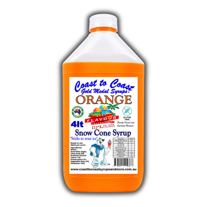 6 Orange Snow Cone Syrup, 4Ltr, Premium Ice Syrup, Coast to Coast Gold Medal Syrups®