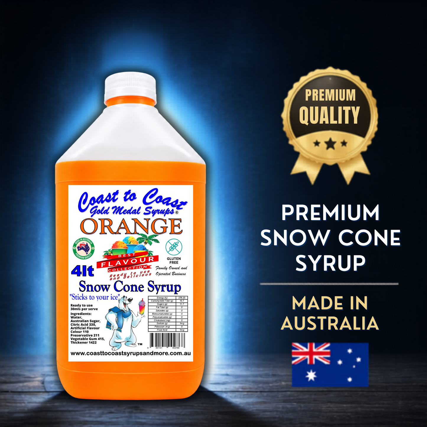 6 Orange Snow Cone Syrup, 4Ltr, Premium Ice Syrup, Coast to Coast Gold Medal Syrups®