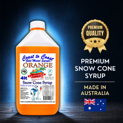 6 Orange Snow Cone Syrup, 4Ltr, Premium Ice Syrup, Coast to Coast Gold Medal Syrups®