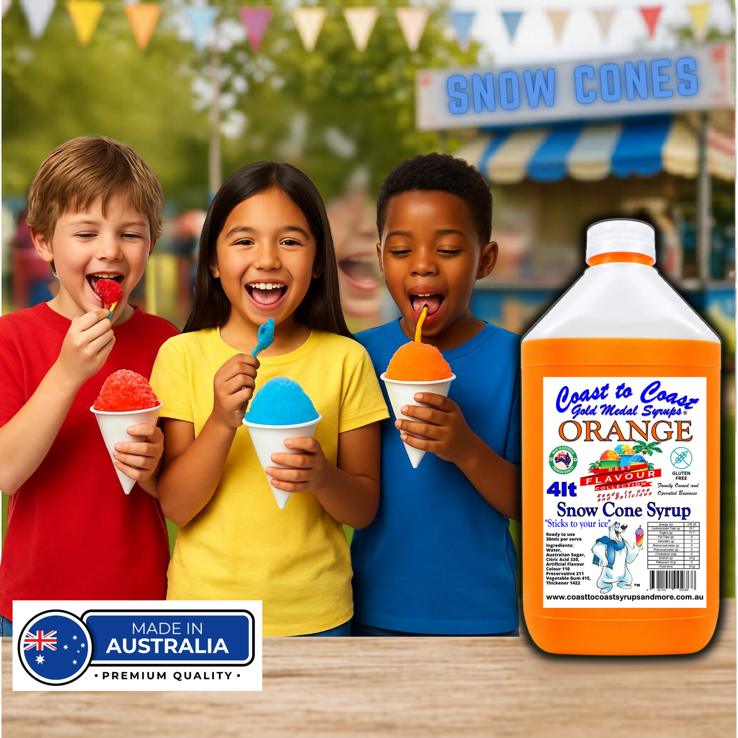 6 Orange Snow Cone Syrup, 4Ltr, Premium Ice Syrup, Coast to Coast Gold Medal Syrups®