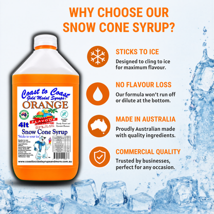 6 Orange Snow Cone Syrup, 4Ltr, Premium Ice Syrup, Coast to Coast Gold Medal Syrups®