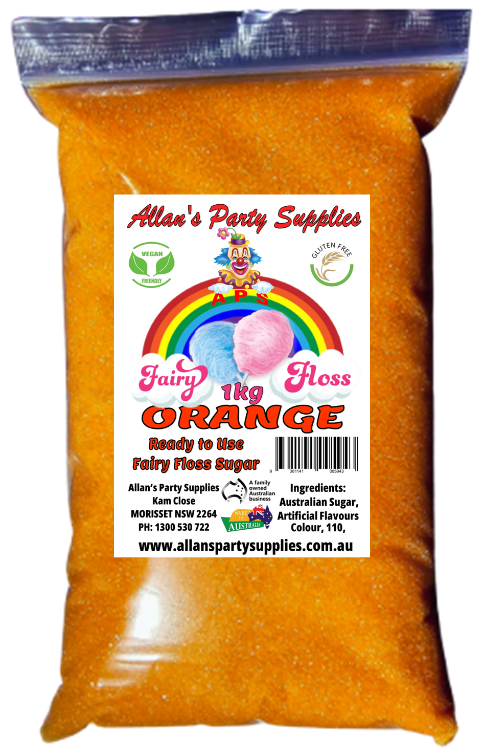 #3 APS, Premium Fairy Floss Sugar, 50 Serves RTU 1kg, Over 35 Plus Flavours