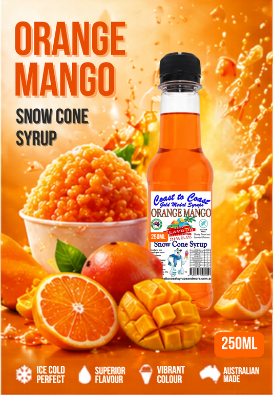 1.Orange Mango Snow Cone Syrup 250ml – Premium Ice Syrup | Coast to Coast Gold Medal Syrups®