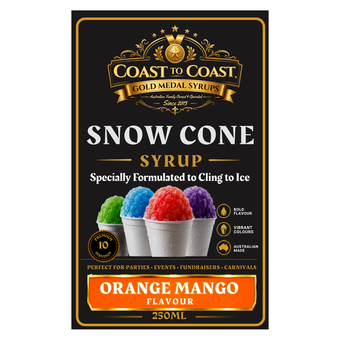 Orange Mango Snow Cone Syrups 250ml - Coast to Coast Gold Medal Syrups®