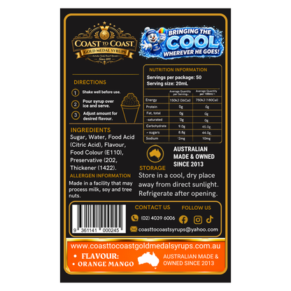 Orange Mango Snow Cone Syrups 250ml - Coast to Coast Gold Medal Syrups®
