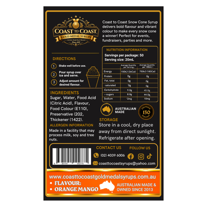 Orange Mango Snow Cone Syrups 4ltr - Coast to Coast Gold Medal Syrups®