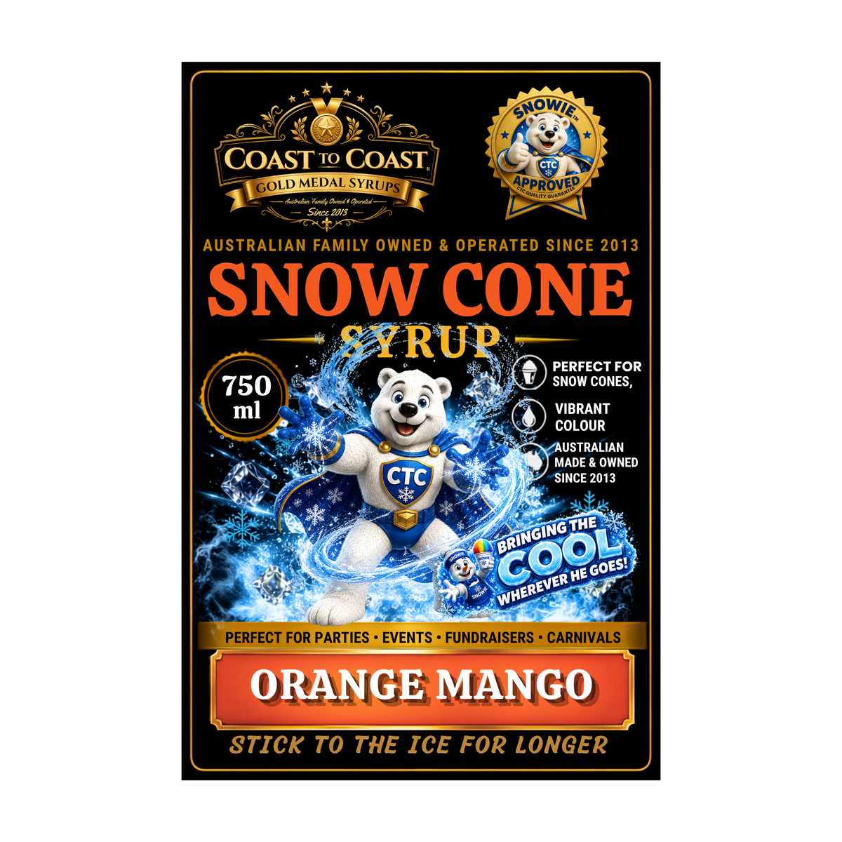Orange Mango Snow Cone Syrups 750ml - Coast to Coast Gold Medal Syrups®