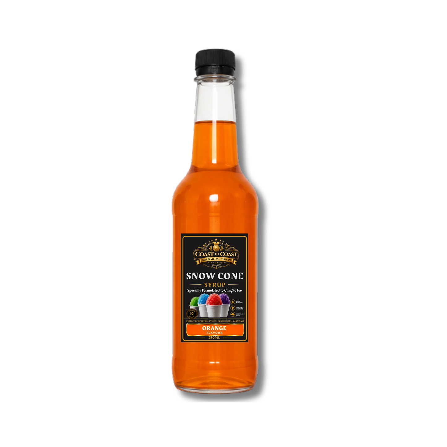 Orange Snow Cone Syrups 250ml - Coast to Coast Gold Medal Syrups®