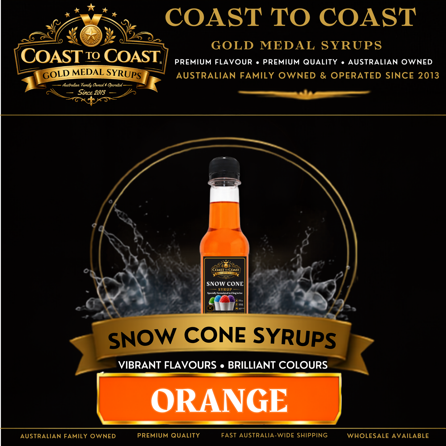 Orange Snow Cone Syrups 250ml - Coast to Coast Gold Medal Syrups®