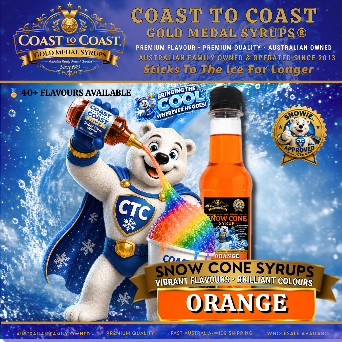 Orange Snow Cone Syrups 250ml - Coast to Coast Gold Medal Syrups®