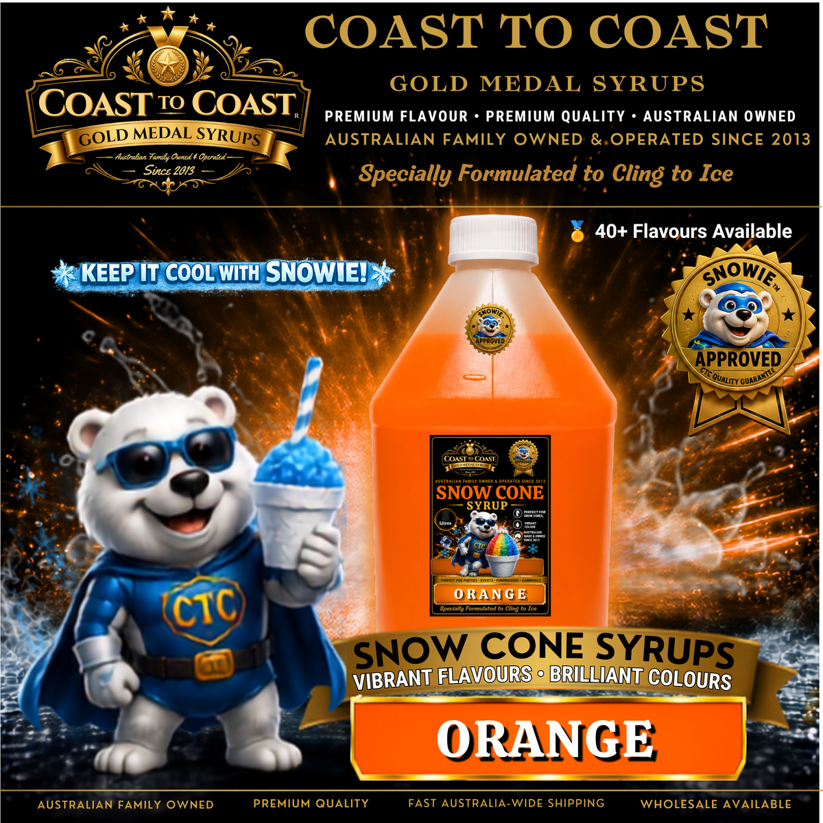 Orange Snow Cone Syrups 4ltr - Coast to Coast Gold Medal Syrups®