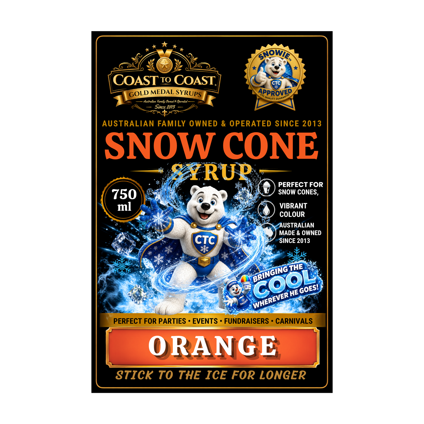 Orange Snow Cone Syrups 750ml - Coast to Coast Gold Medal Syrups®