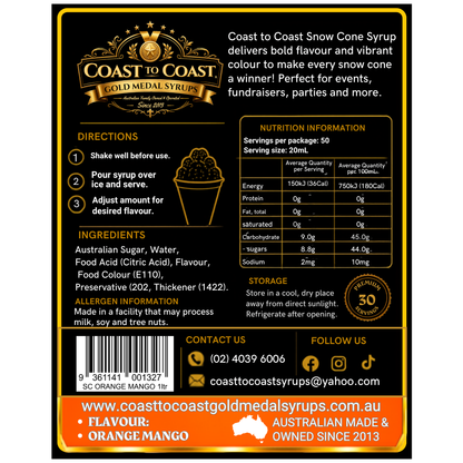 Orange Mango Snow Cone Syrups 1ltr - Coast to Coast Gold Medal Syrups®