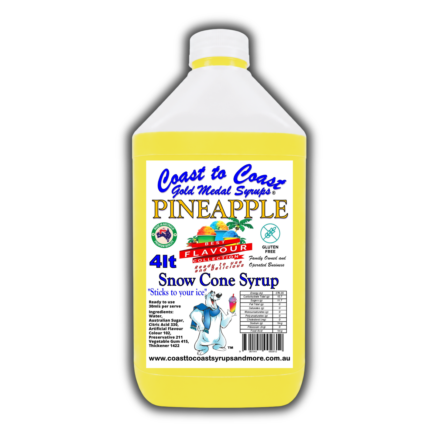 6 Pineapple Snow Cone Syrup, 4Ltr, Premium Ice Syrup, Coast to Coast Gold Medal Syrups®