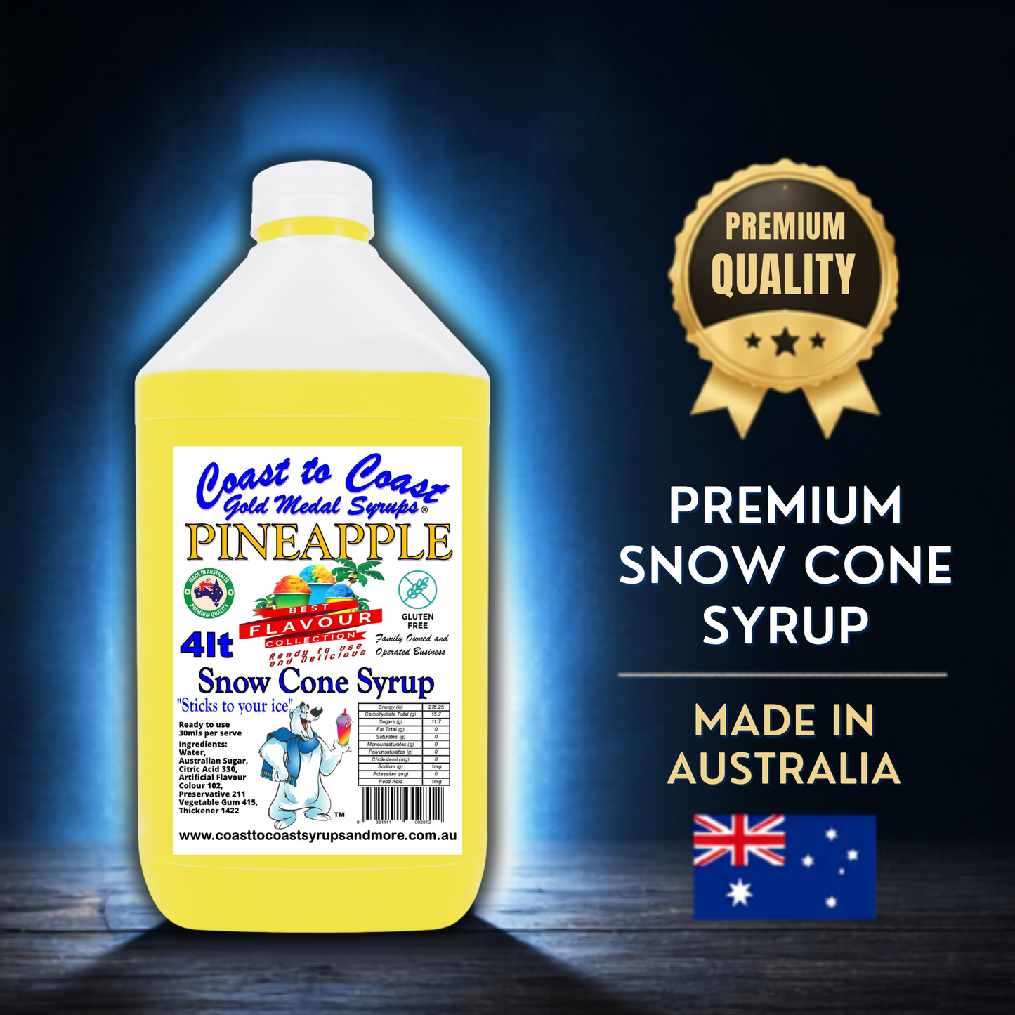 6 Pineapple Snow Cone Syrup, 4Ltr, Premium Ice Syrup, Coast to Coast Gold Medal Syrups®