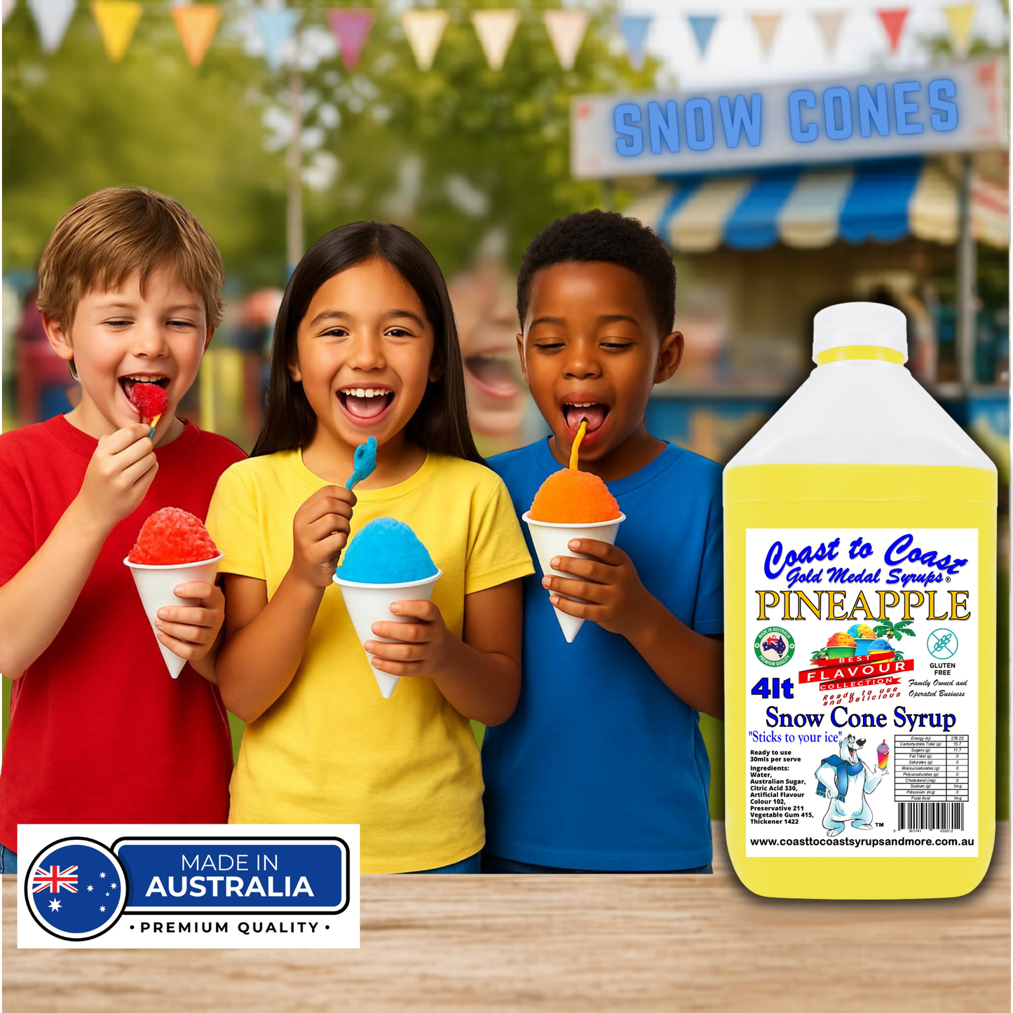 6 Pineapple Snow Cone Syrup, 4Ltr, Premium Ice Syrup, Coast to Coast Gold Medal Syrups®