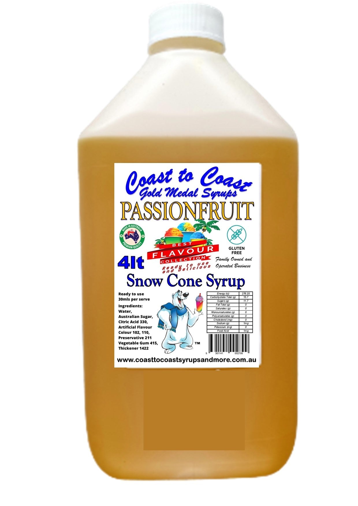 #6 Coast to Coast Gold Medal Syrup®, Premium Snow Cone Syrup 4ltr