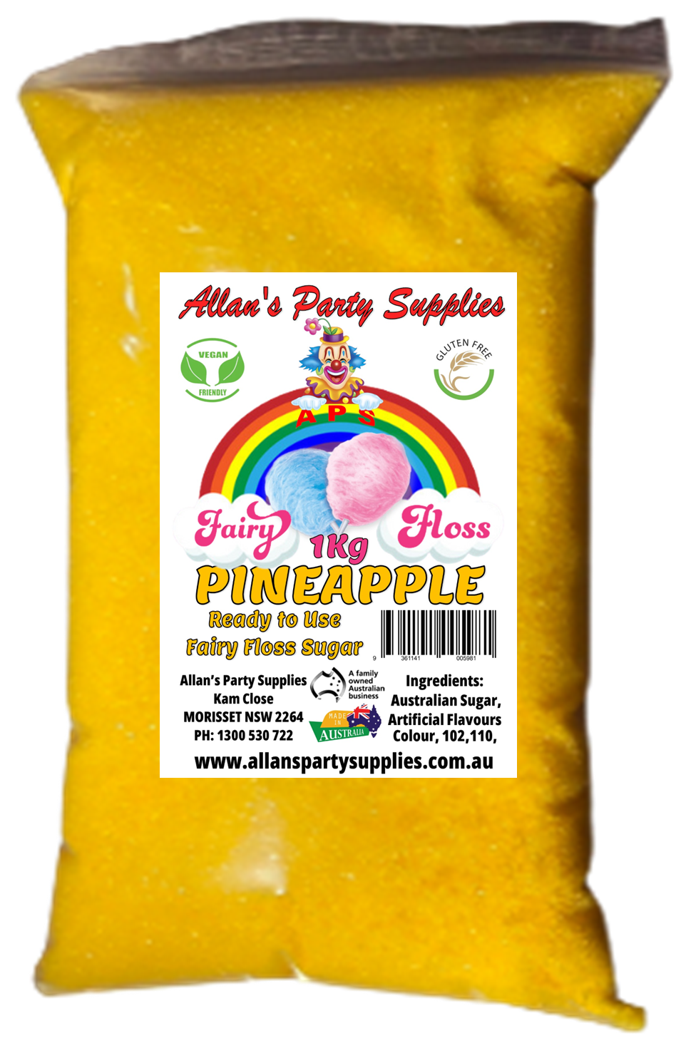 #3 APS, Premium Fairy Floss Sugar, 50 Serves RTU 1kg, Over 35 Plus Flavours