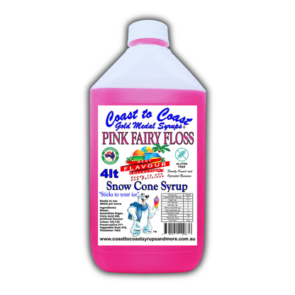 6 Pink Bubble Gum Snow Cone Syrup, 4Ltr, Premium Ice Syrup, Coast to Coast Gold Medal Syrups®