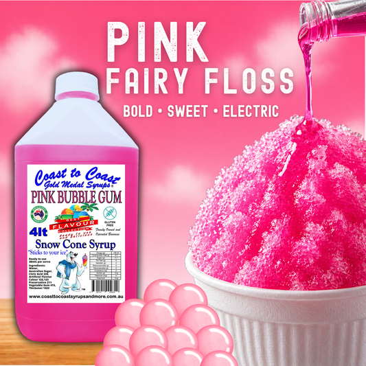 6 Pink Bubble Gum Snow Cone Syrup, 4Ltr, Premium Ice Syrup, Coast to Coast Gold Medal Syrups®