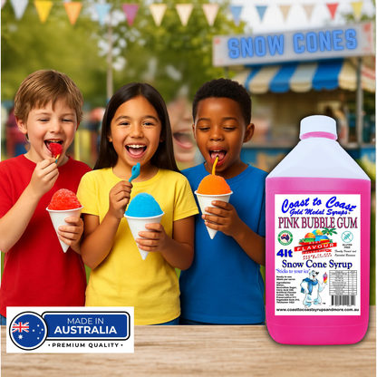 6 Pink Bubble Gum Snow Cone Syrup, 4Ltr, Premium Ice Syrup, Coast to Coast Gold Medal Syrups®
