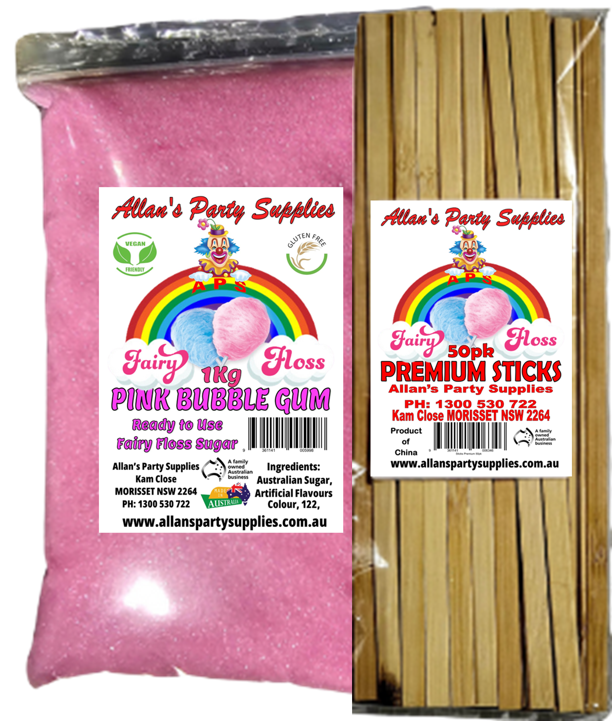 #3 APS, Fairy Floss Sugar & Sticks 50 Serve Kit, Vanilla Pink, With Over 35plus Flavours