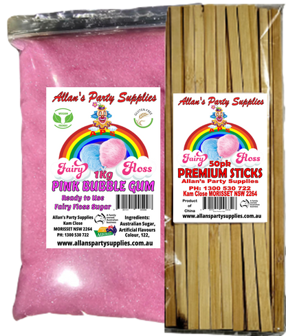 #3 APS, Fairy Floss Sugar & Sticks 50 Serve Kit, Vanilla Pink, With Over 35plus Flavours