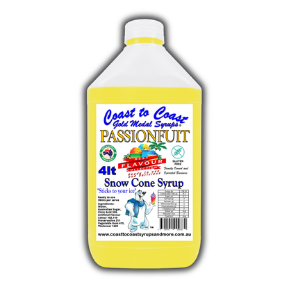 6 Passionfruit Snow Cone Syrup, 4Ltr, Premium Ice Syrup, Coast to Coast Gold Medal Syrups®