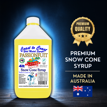 6 Passionfruit Snow Cone Syrup, 4Ltr, Premium Ice Syrup, Coast to Coast Gold Medal Syrups®