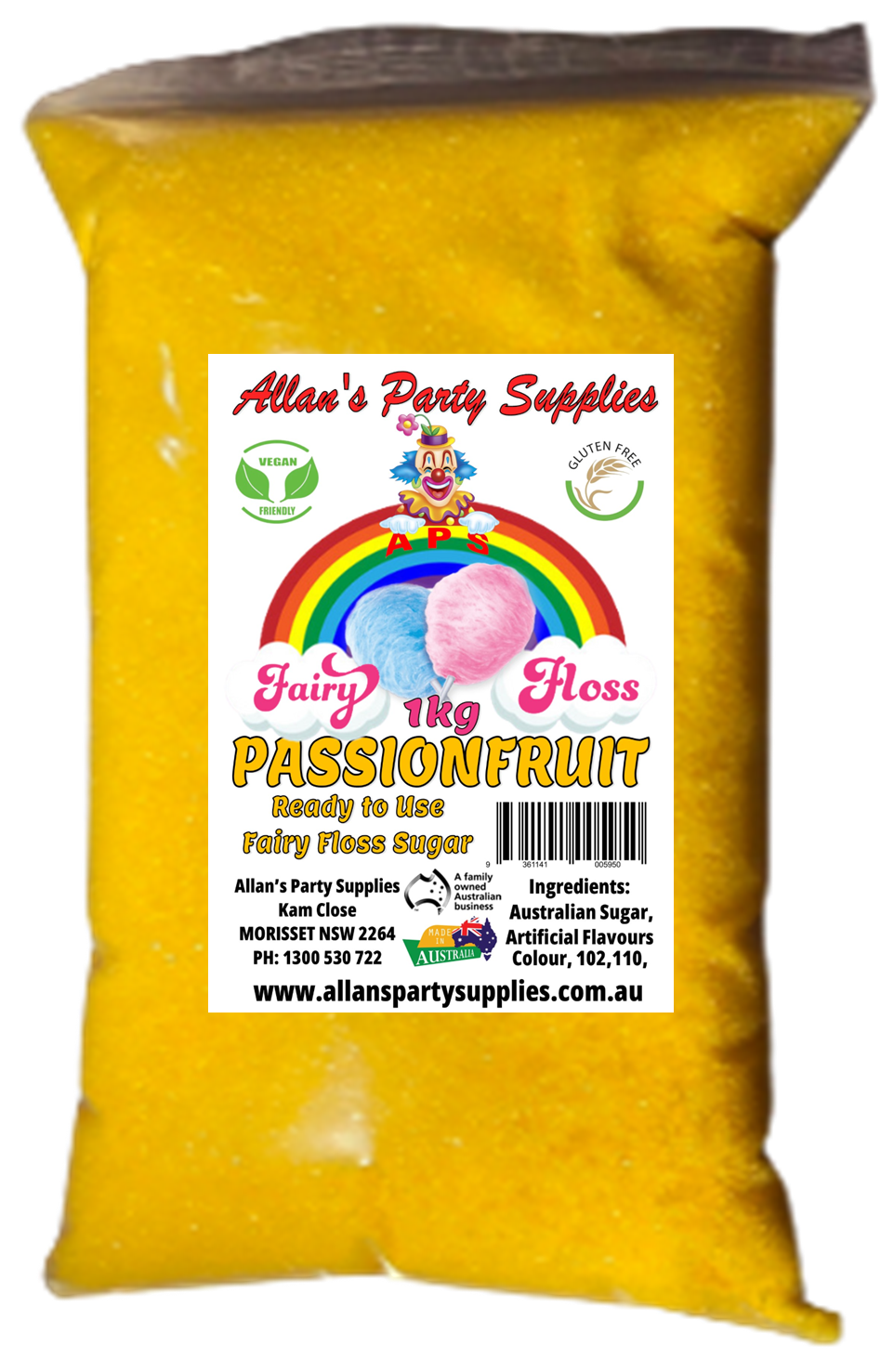 #3 APS, Premium Fairy Floss Sugar, 50 Serves RTU 1kg, Over 35 Plus Flavours