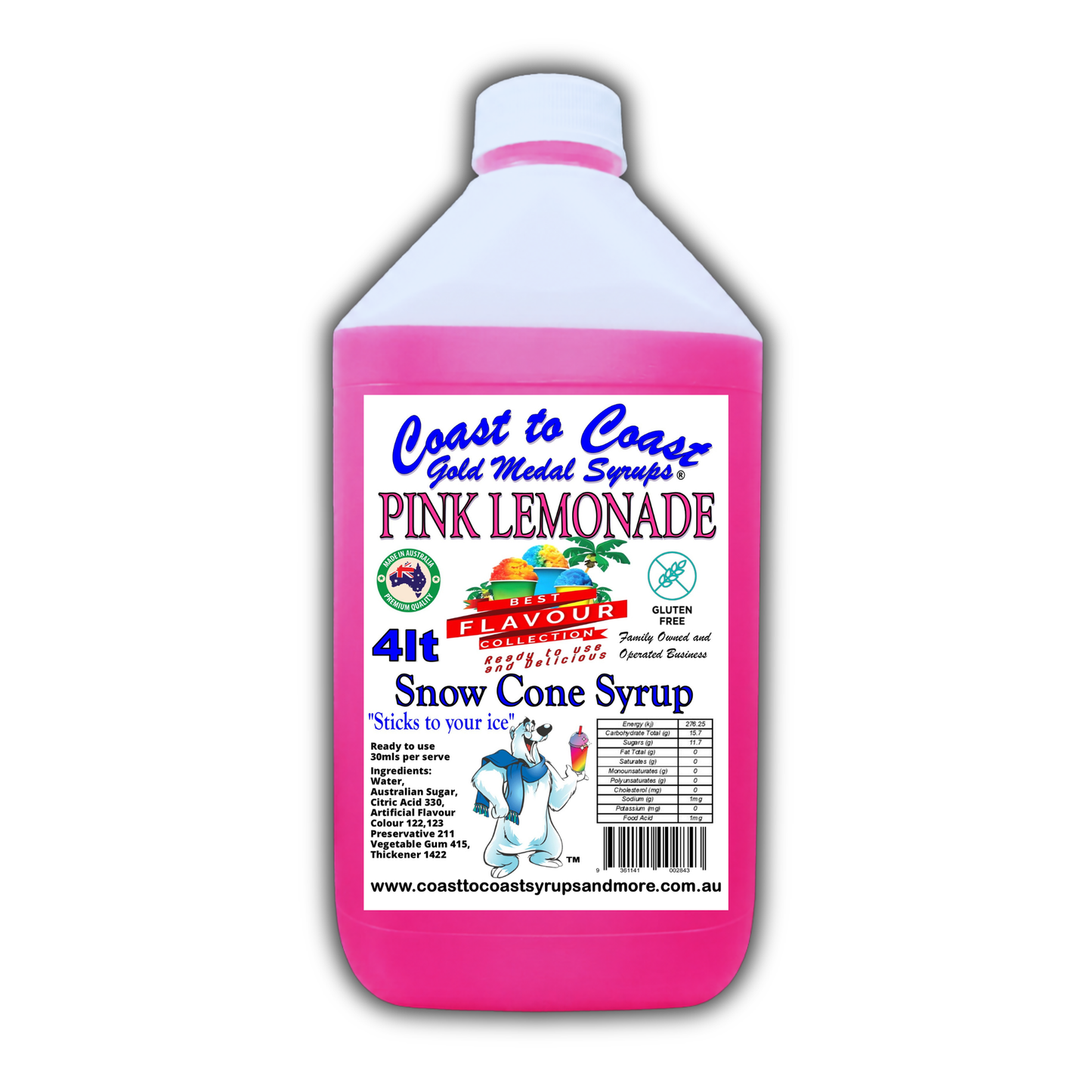 6 Pink Lemonade Snow Cone Syrup, 4Ltr, Premium Ice Syrup, Coast to Coast Gold Medal Syrups®