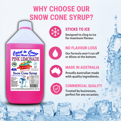 6 Pink Lemonade Snow Cone Syrup, 4Ltr, Premium Ice Syrup, Coast to Coast Gold Medal Syrups®