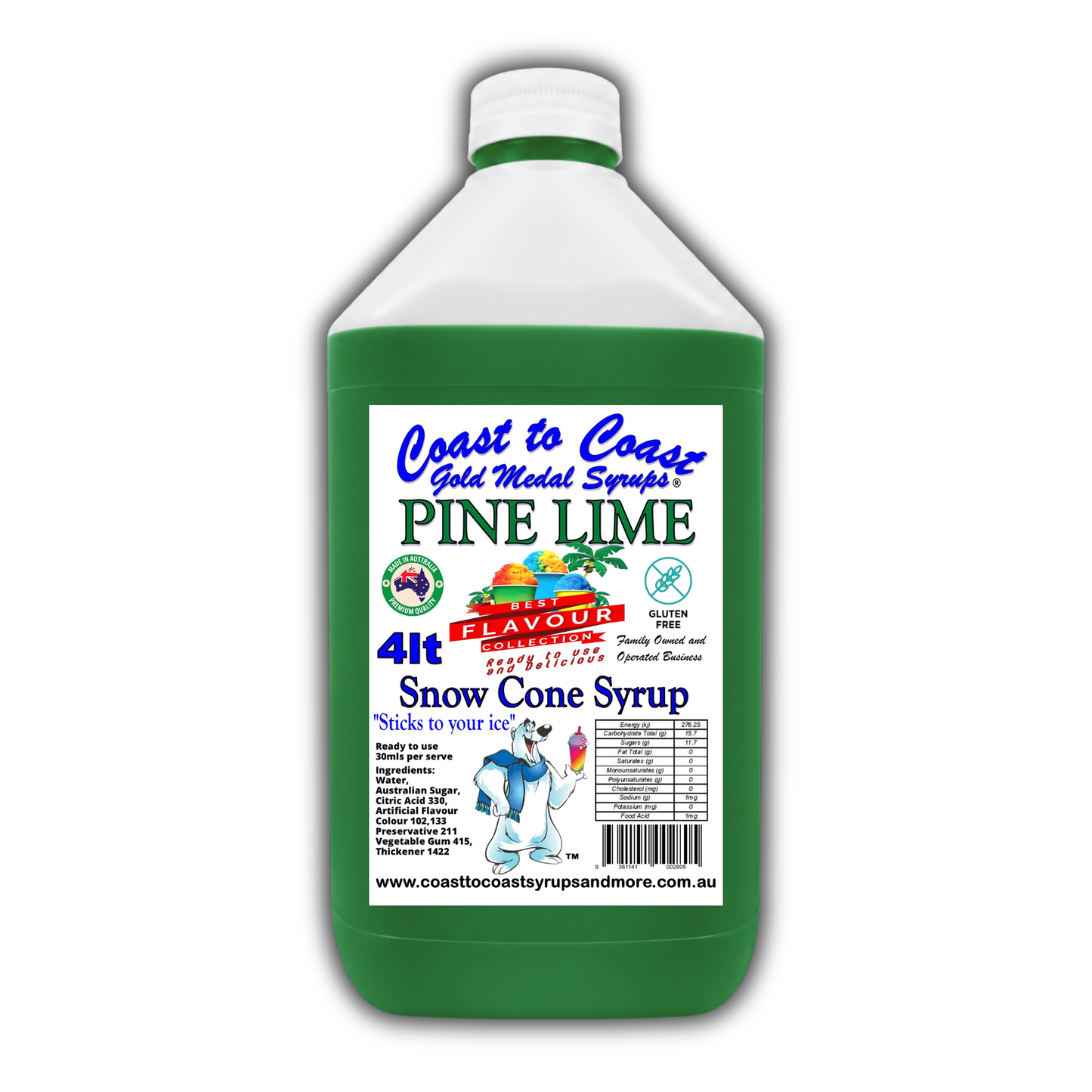 6 Pine Lime Snow Cone Syrup, 4Ltr, Premium Ice Syrup, Coast to Coast Gold Medal Syrups®