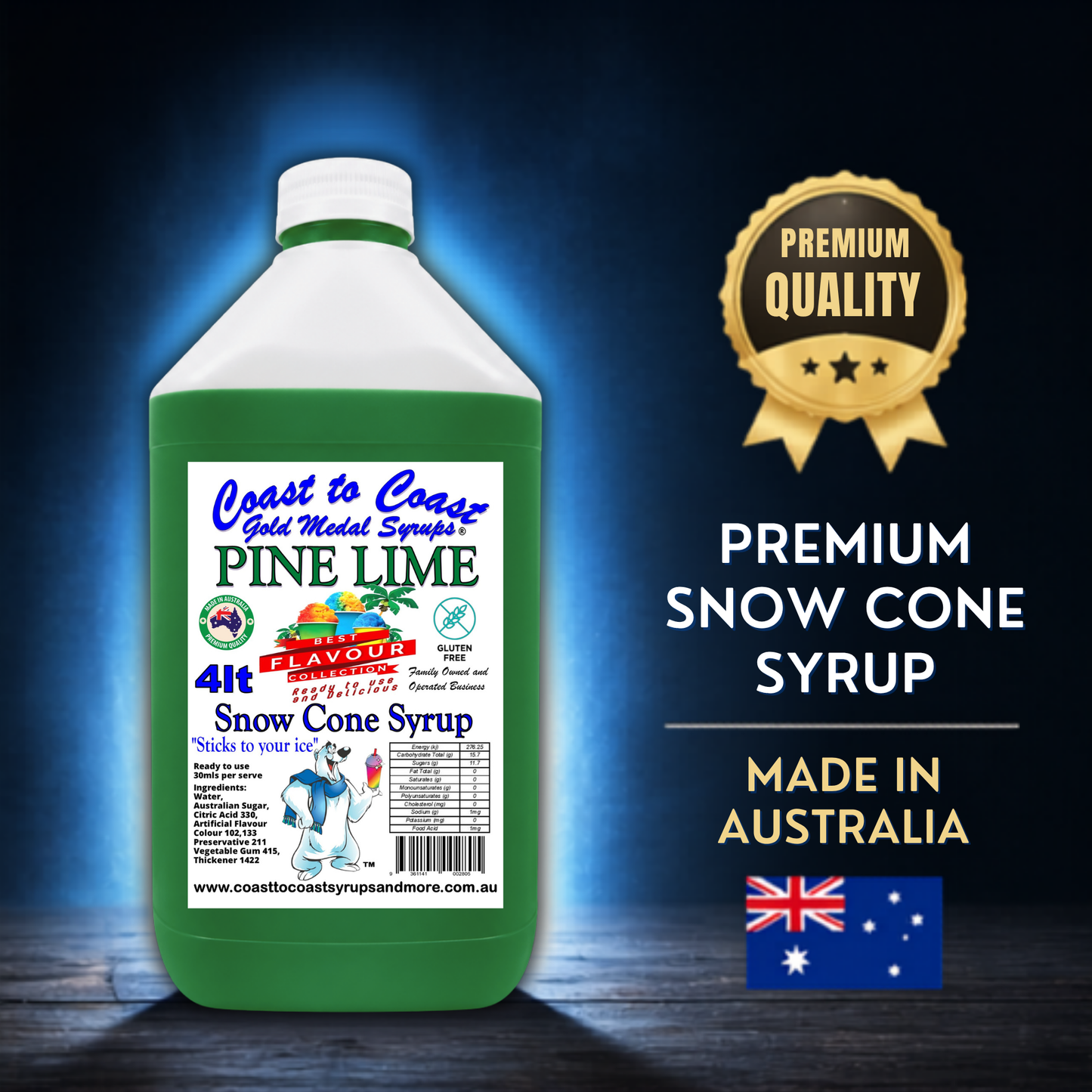6 Pine Lime Snow Cone Syrup, 4Ltr, Premium Ice Syrup, Coast to Coast Gold Medal Syrups®