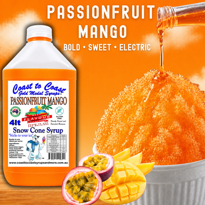 6 Passionfruit Mango Snow Cone Syrup, 4Ltr, Premium Ice Syrup, Coast to Coast Gold Medal Syrups®