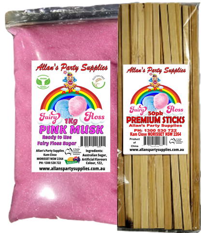 #3 APS, Fairy Floss Sugar & Sticks 50 Serve Kit, Vanilla Pink, With Over 35plus Flavours