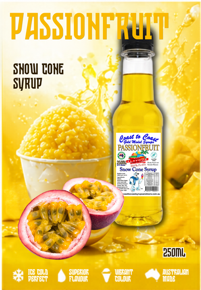 1.Passionfruit Snow Cone Syrup 250ml – Premium Ice Syrup | Coast to Coast Gold Medal Syrups®