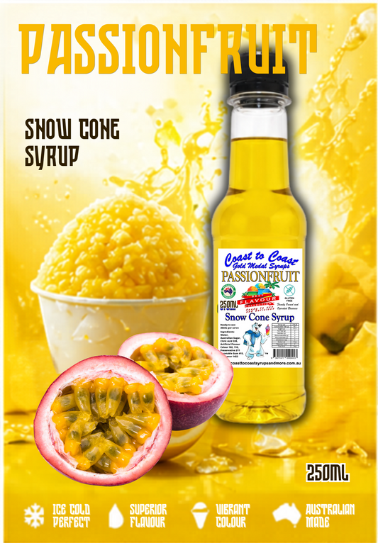 1.Passionfruit Snow Cone Syrup 250ml – Premium Ice Syrup | Coast to Coast Gold Medal Syrups®