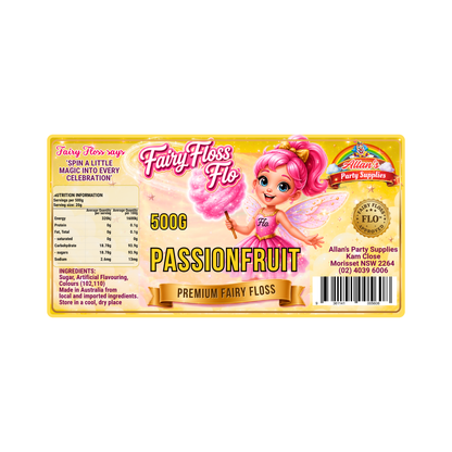 Passionfruit Fairy Floss Sugar – 500g Jar - Allan's Party Supplies
