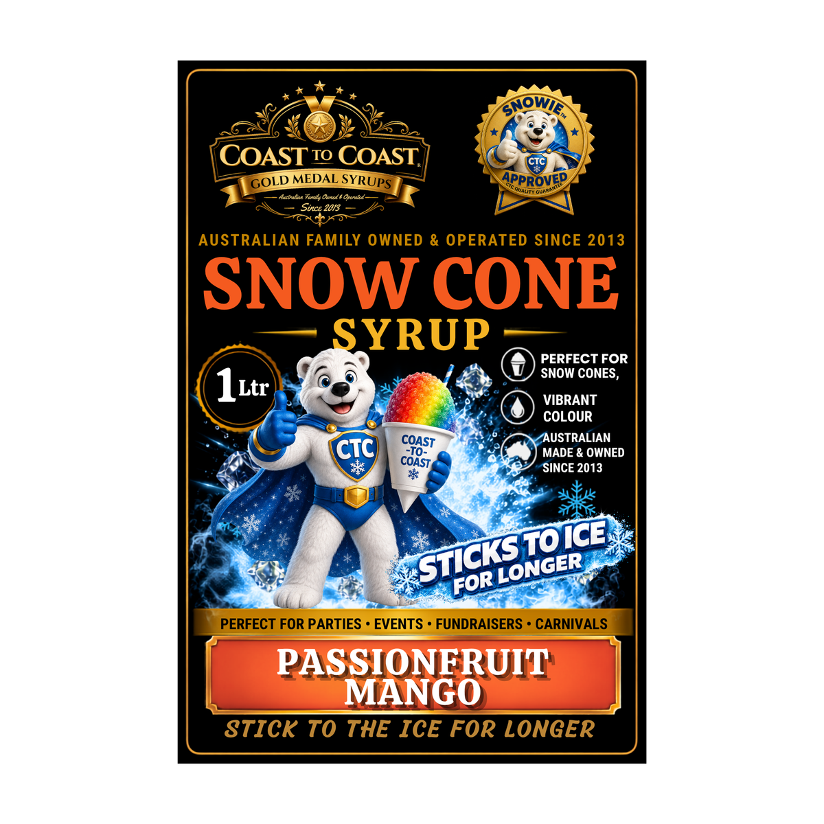 Passionfruit Mango Snow Cone Syrups 1ltr - Coast to Coast Gold Medal Syrups®