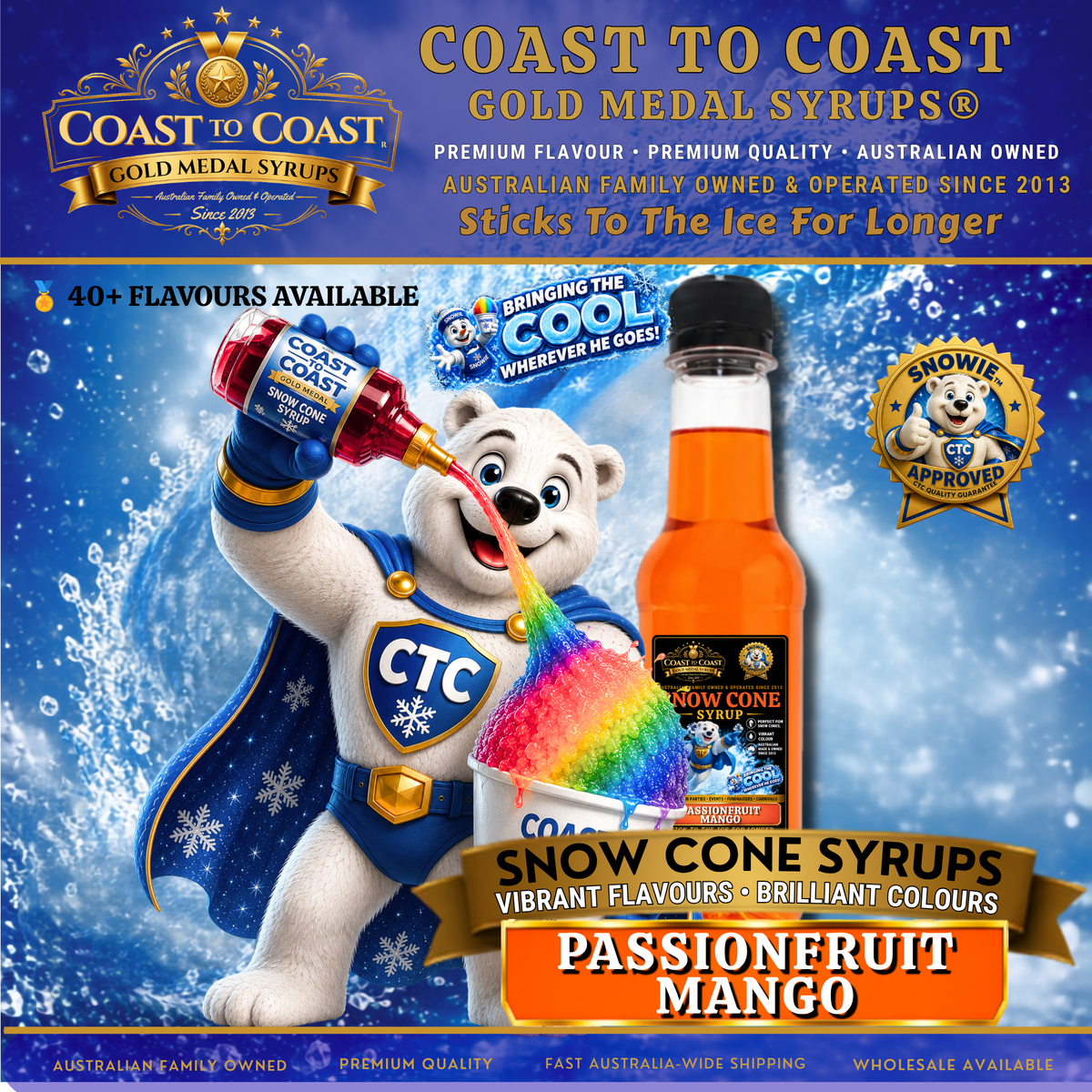 Passionfruit Mango Snow Cone Syrups 250ml - Coast to Coast Gold Medal Syrups®