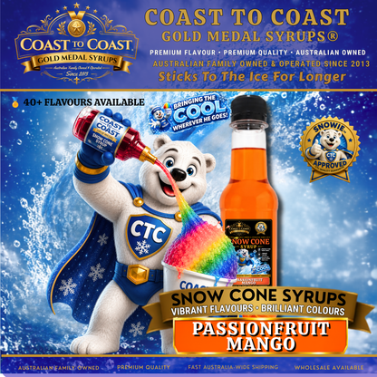 Passionfruit Mango Snow Cone Syrups 250ml - Coast to Coast Gold Medal Syrups®