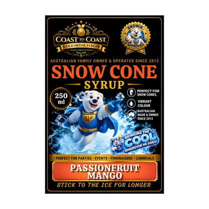 Passionfruit Mango Snow Cone Syrups 250ml - Coast to Coast Gold Medal Syrups®